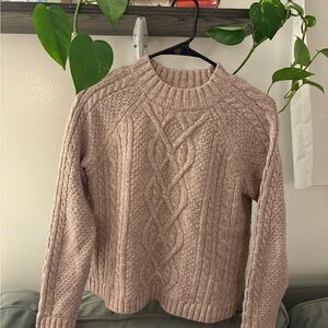 Pink Cable Knit Crew Neck Sweater
